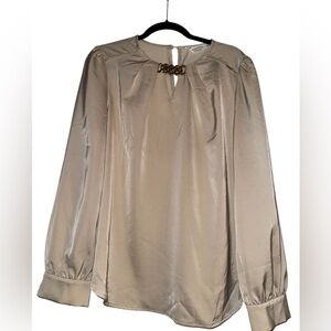 Chic Beige Blouse with Gold Chain Detail